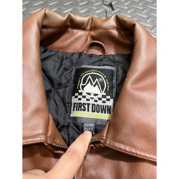First Down Mens Vintage Racing Gear Bomber Jacket Flight Brown Patches Size XXL - Picture 6 of 14